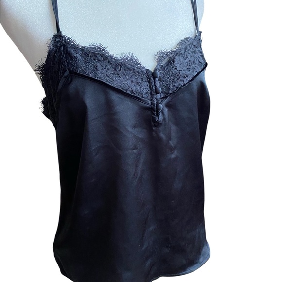 Abercrombie & Fitch Black Lace Satin Cami Tank Top Vtg Y2k Women S Blouse Button - Picture 8 of 8